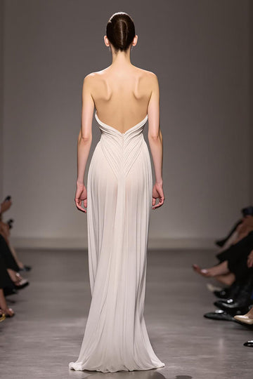 Älskling Slida Elegant Elfenben Rynkad Lång Aftonklänning